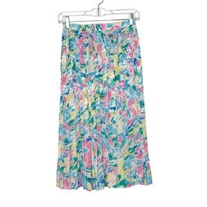 VINTAGE ANDREA GAYLE PETITES Midi Pleated Skirt Elastic Waist Multicolor Size SP